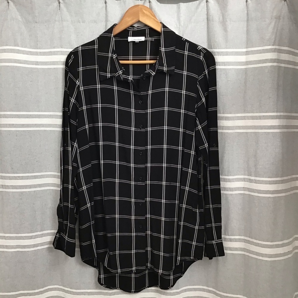 CALVIN KLEIN / Black & White Striped Long Sleeve Button Down Size XS